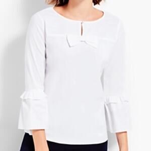 Talbots 3/4 Length Bell Sleeve Blouse Career Top White Women's Size XS NWT
